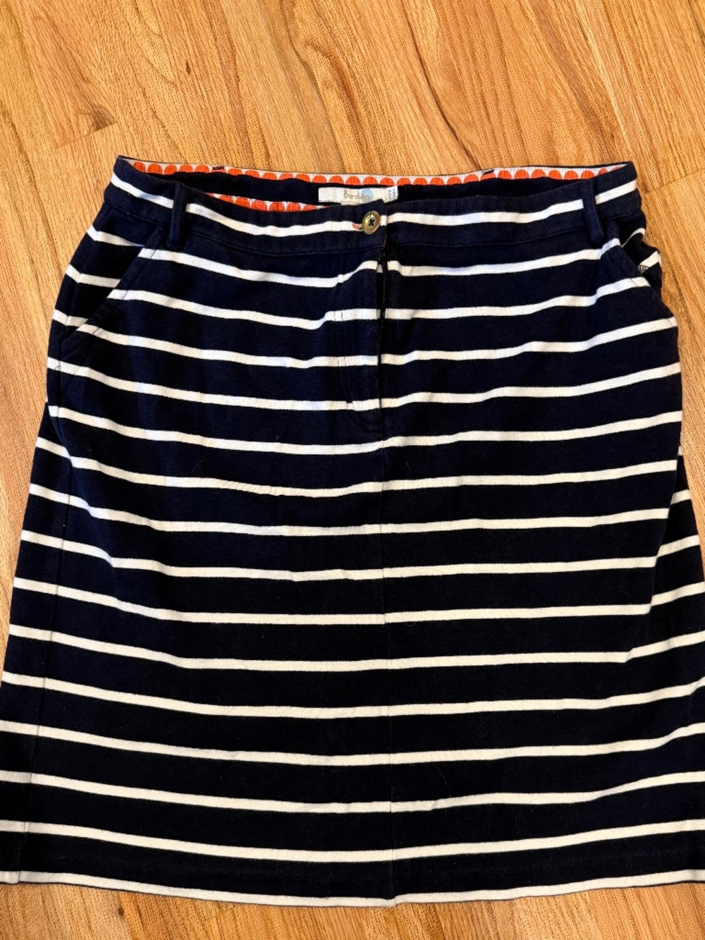 Boden Skirt Womens 14 Striped Belted White/Navy Mini Stretch Zip Skirt